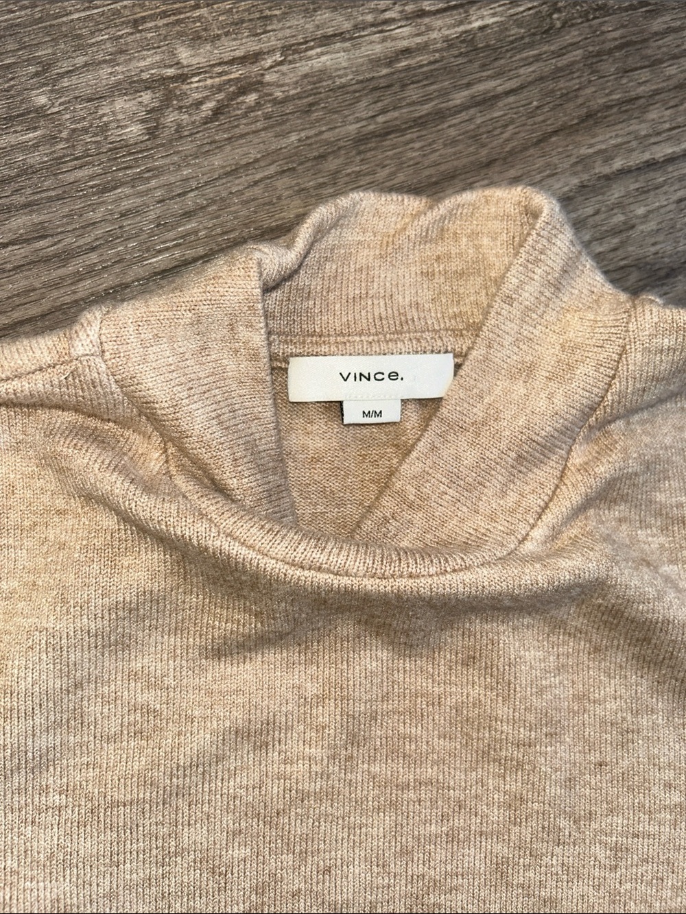 Vince Fine Knit Mock Neck Sweater Oatmeal Beige Long Sleeve Medium - Picture 2 of 8